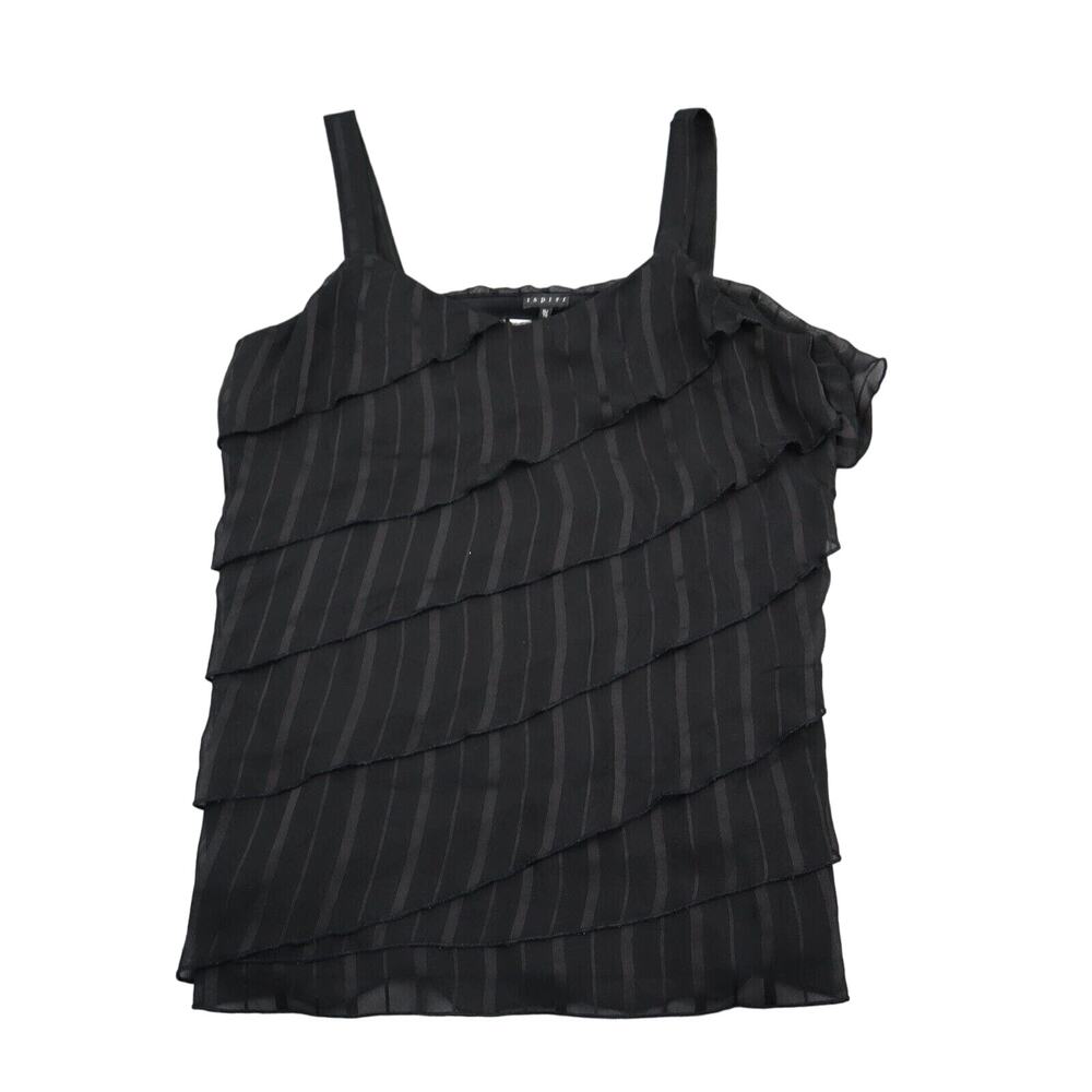 Ispiri Shirt Womens XL Black Striped Pleated Sleeveless Pullover Blouse